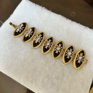 NWOT J.Crew Art Deco Black, Gold, Bronze Crystal Glass Statement Bracelet